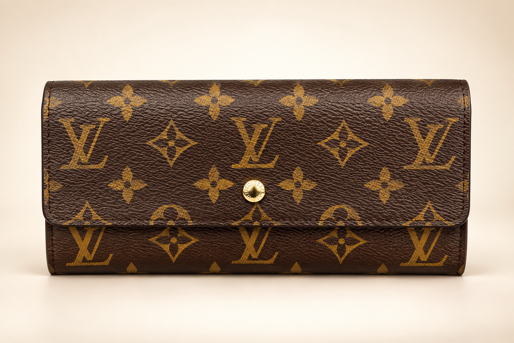 Louis Vuitton Monogram Long Wallet Brown Canvas Clutch Gold Tone Snap