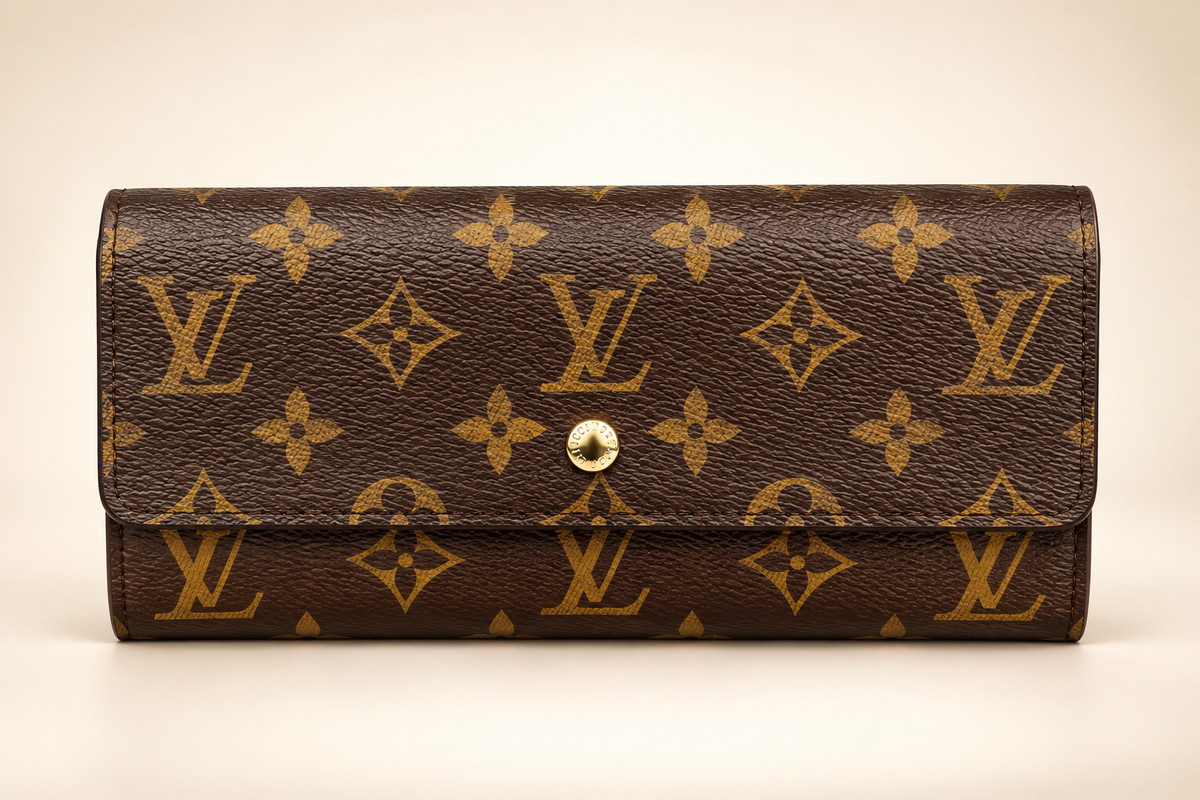 Louis Vuitton Monogram Long Wallet Brown Canvas Clutch Gold Tone Snap