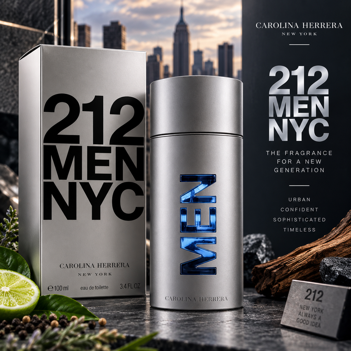 Carolina Herrera 212 Men NYC EDT Spray 3.4 oz – Men's Fresh Woody Cologne