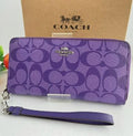 COACH C4452 Long Zip Around Wallet Signature Canvas Sport Purple