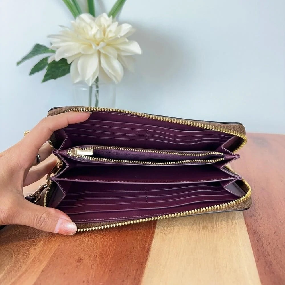 COACH C4452 Long Zip Around Wallet Signature Canvas Sport Purple