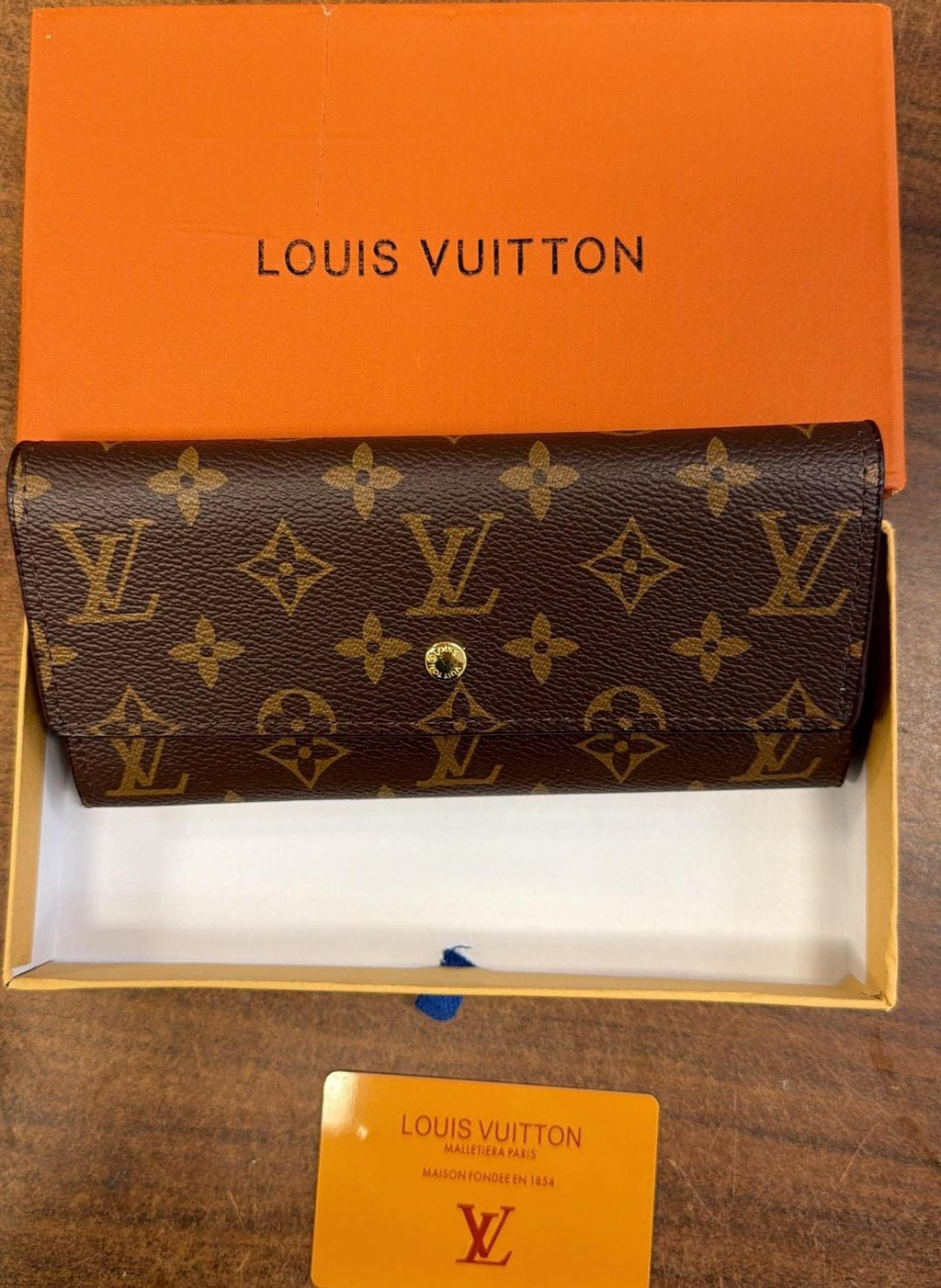 Louis Vuitton Monogram Long Wallet Brown Canvas Clutch Gold Tone Snap